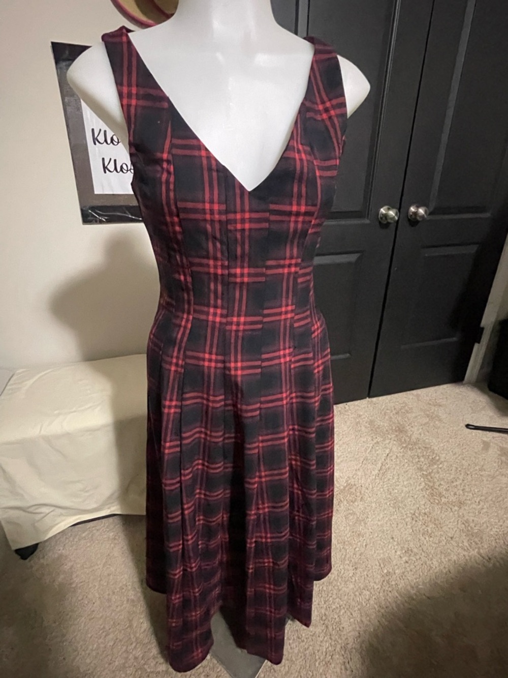 NWT Avec Les Filles Black and Red Plaid Midi Dress - Picture 2 of 8